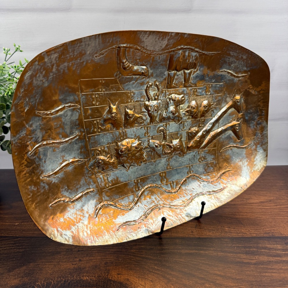 Vintage Israeli Hand-Hammered Copper Noah's Ark Wall Plaque